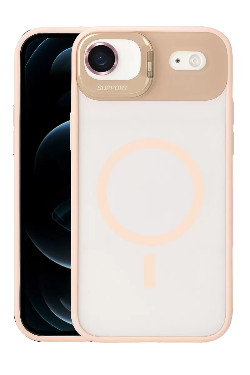 iPhone 17 Air Remim Lensli Magsafe Standlı Kapak - Pembe
