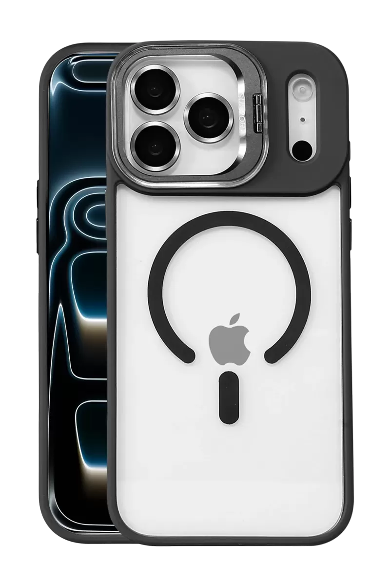 iPhone 17 Pro Max Remim Lensli Magsafe Standlı Kapak - Siyah