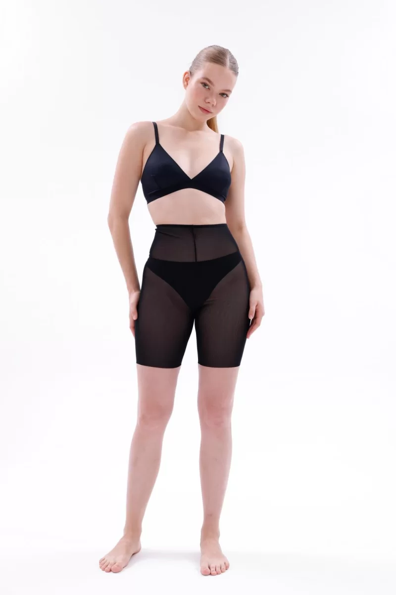 Siyah  2705 Lazer Tül Toparlayıcı Paçalı Boxer Hayalet Korse