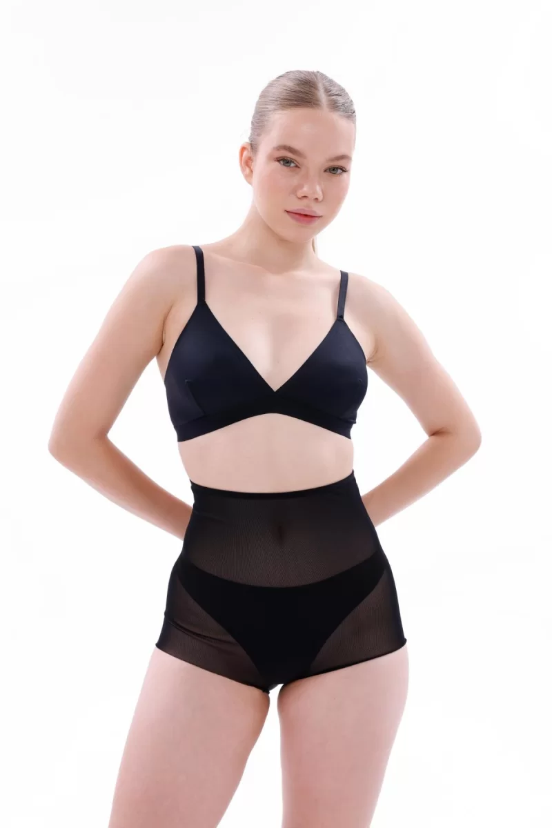 Siyah  2706 Lazer Tül Toparlayıcı Slip Hayalet Külot Korse