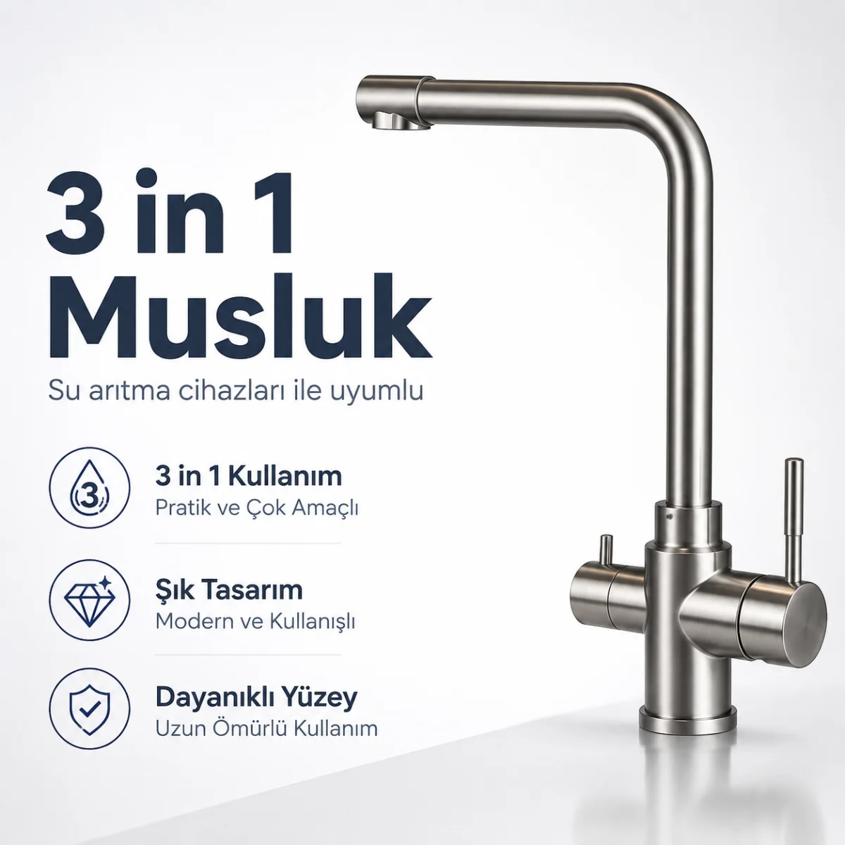 3 in 1 Su Arıtma Musluğu Çok Amaçlı Paslanmaz Model 608506069