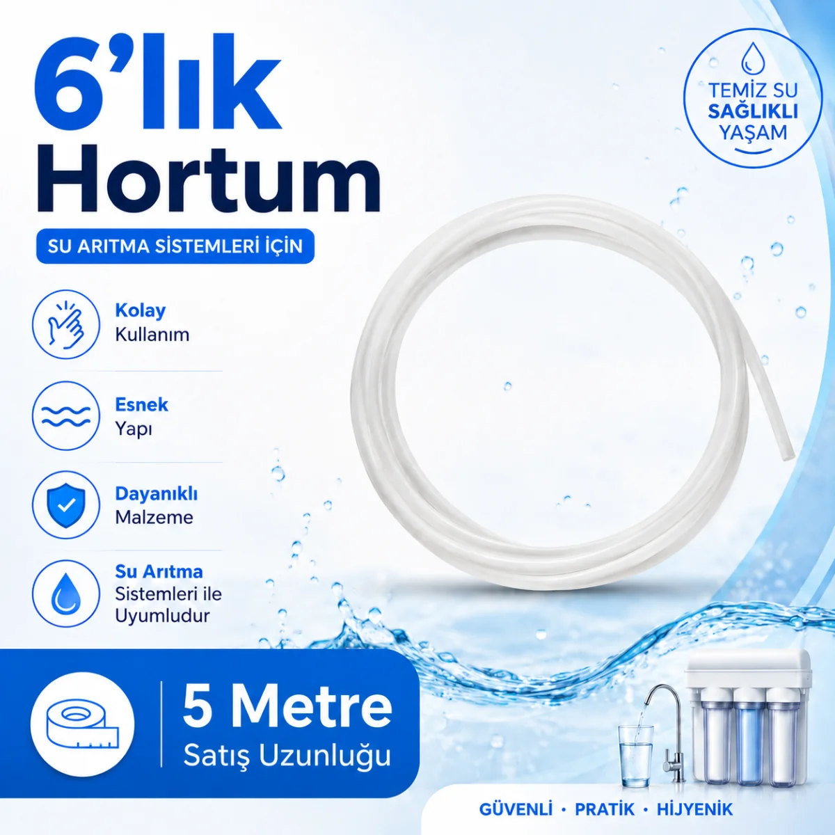 6’lık Su Arıtma Hortumu 5 Metre 608506026