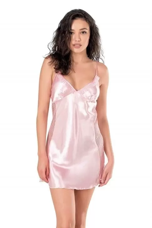 Pembe Kısa Saten Gecelik 8105
