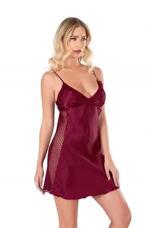 Bordo Kısa Saten Gecelik 8105