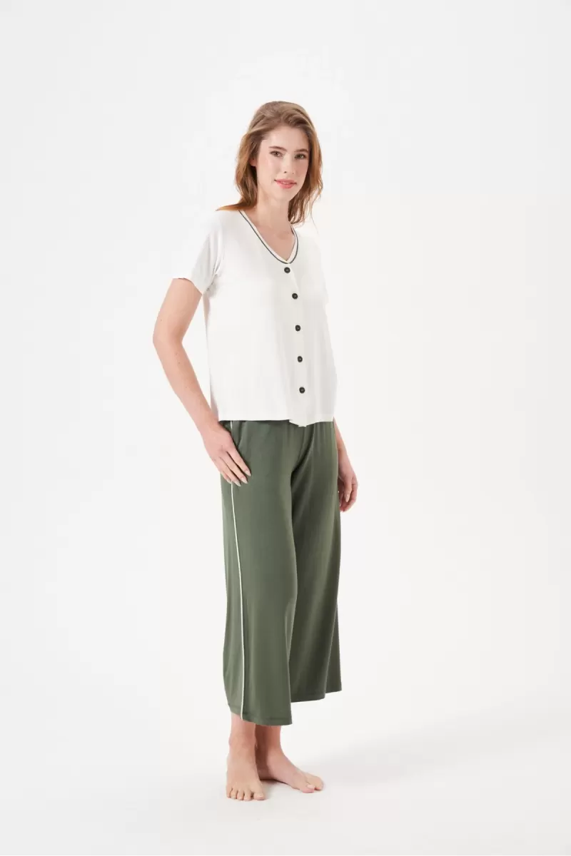 PJS 29022 Kadın Düğmeli Pijama Takım