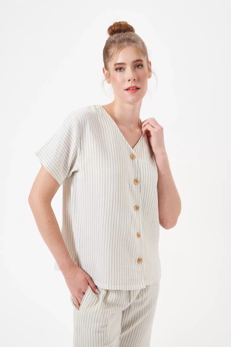 PJS 29098 Kadın Düğmeli Pijama Takım