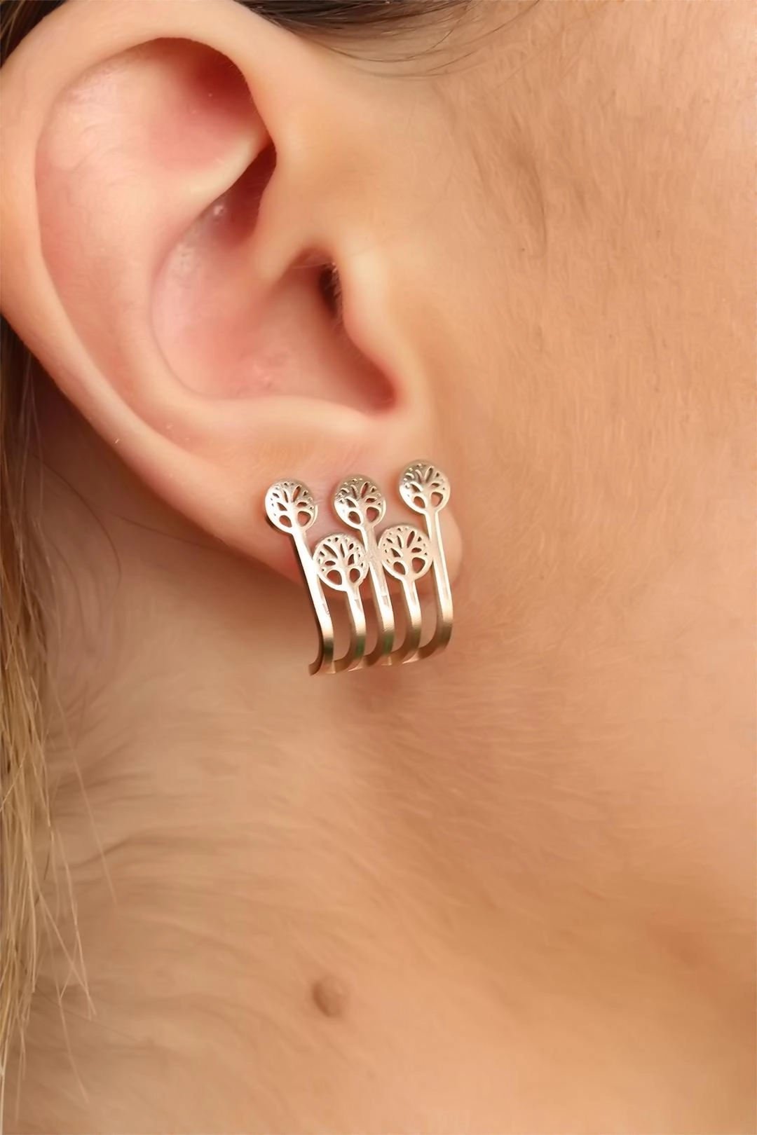 Rose Renk Ağaçlı Bayan Küpe