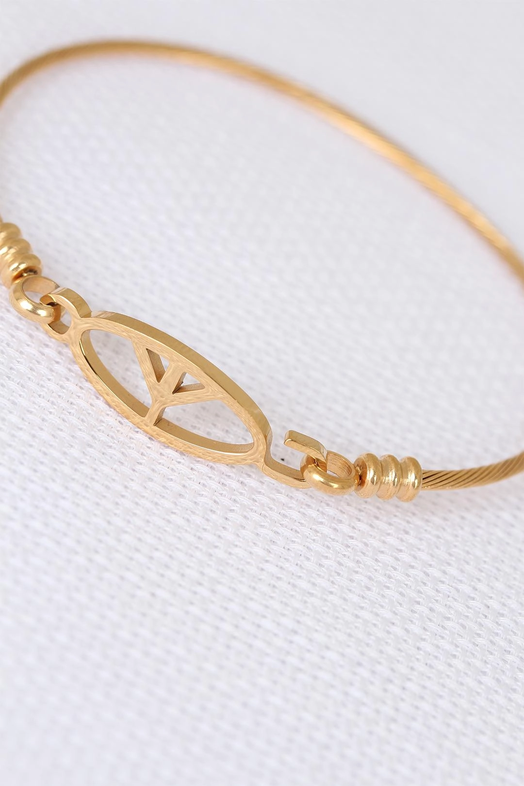 Gold Metal Çelik Figürlü Erkek Kelepçe Bileklik