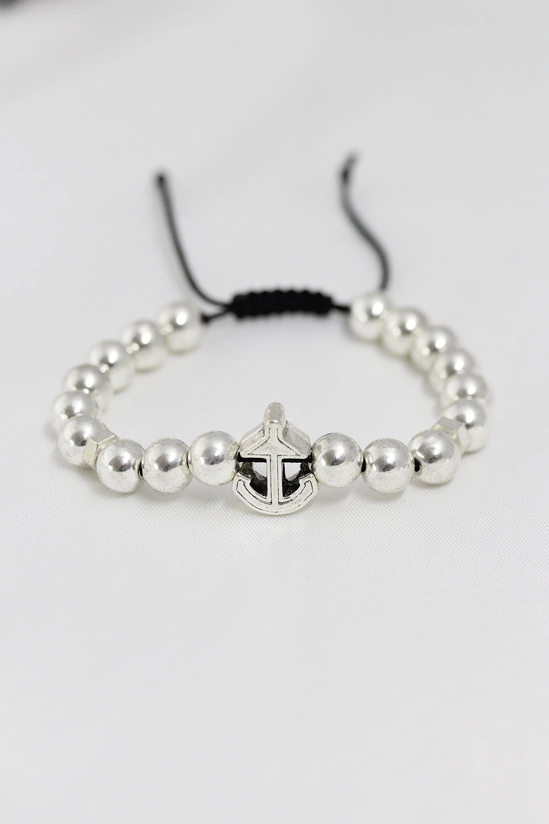 Gümüş Renk Çapa Figürlü Asansörlü Erkek Bileklik