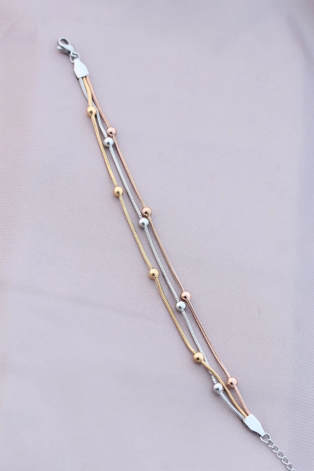 316L Kararmaz Çelik Gümüş Renk Top Zincirli Kadın Bileklik