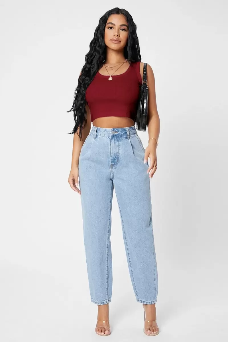 Kadın Bordo Modern Fit Kare Yaka Crop Top Bluz