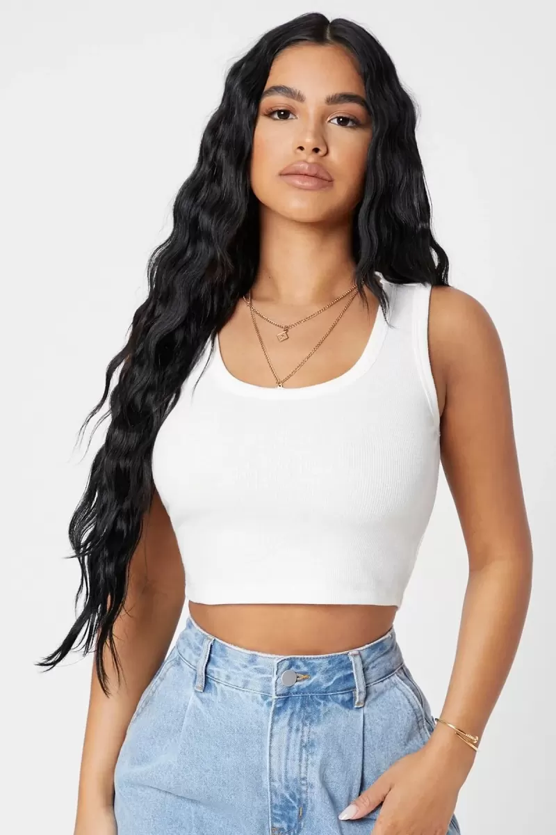 Kadın Beyaz Modern Fit Kare Yaka Crop Top Bluz