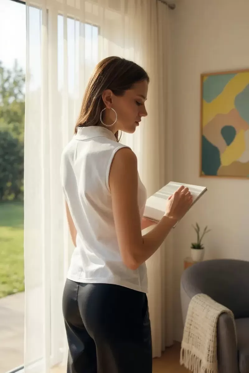 Kadın Beyaz Kolsuz Balıkçı Yaka Basic Bluz Şık Minimal Üst Giyim