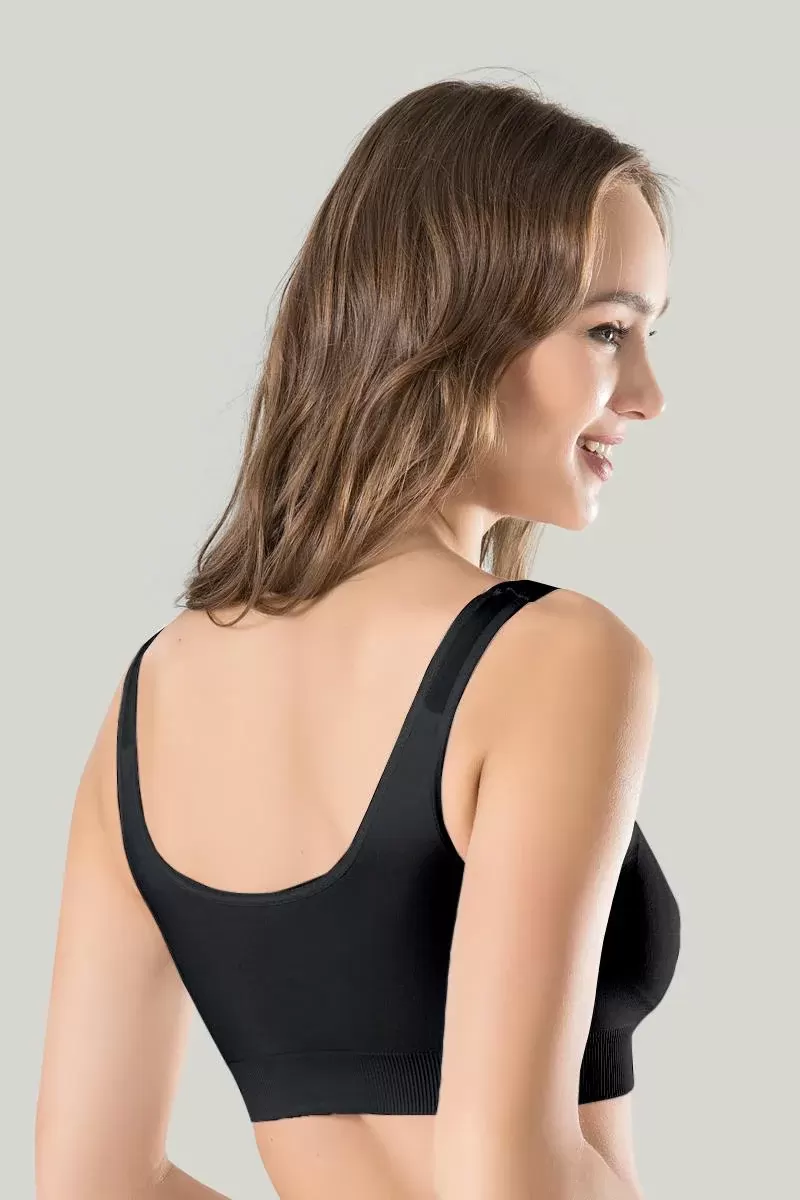 Kadın Siyah Kalın Askılı Çıkarılabilir Pedli Örme Seamless Dikişsiz Basic Büstiyer
