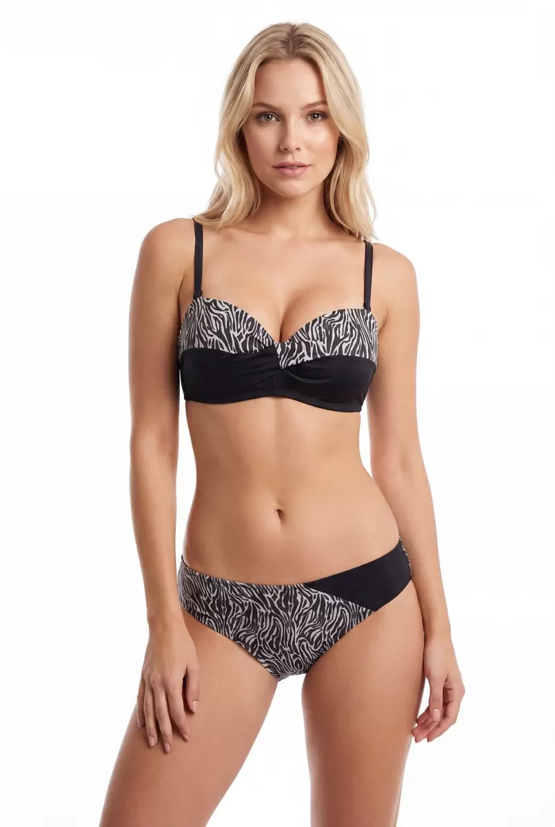 Siyah Zebra Desenli Straplez Desteksiz Bikini Takımı
