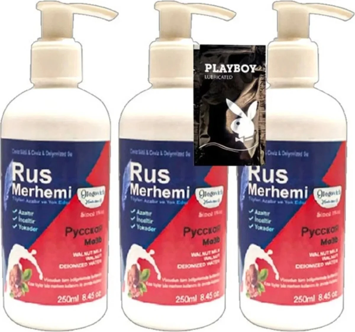 Playboy 3 Adet 250 ml Ceviz Sütlü & Cevizli Rus Merhemi Tüy Dökücü Krem + 1 Armağan Jel
