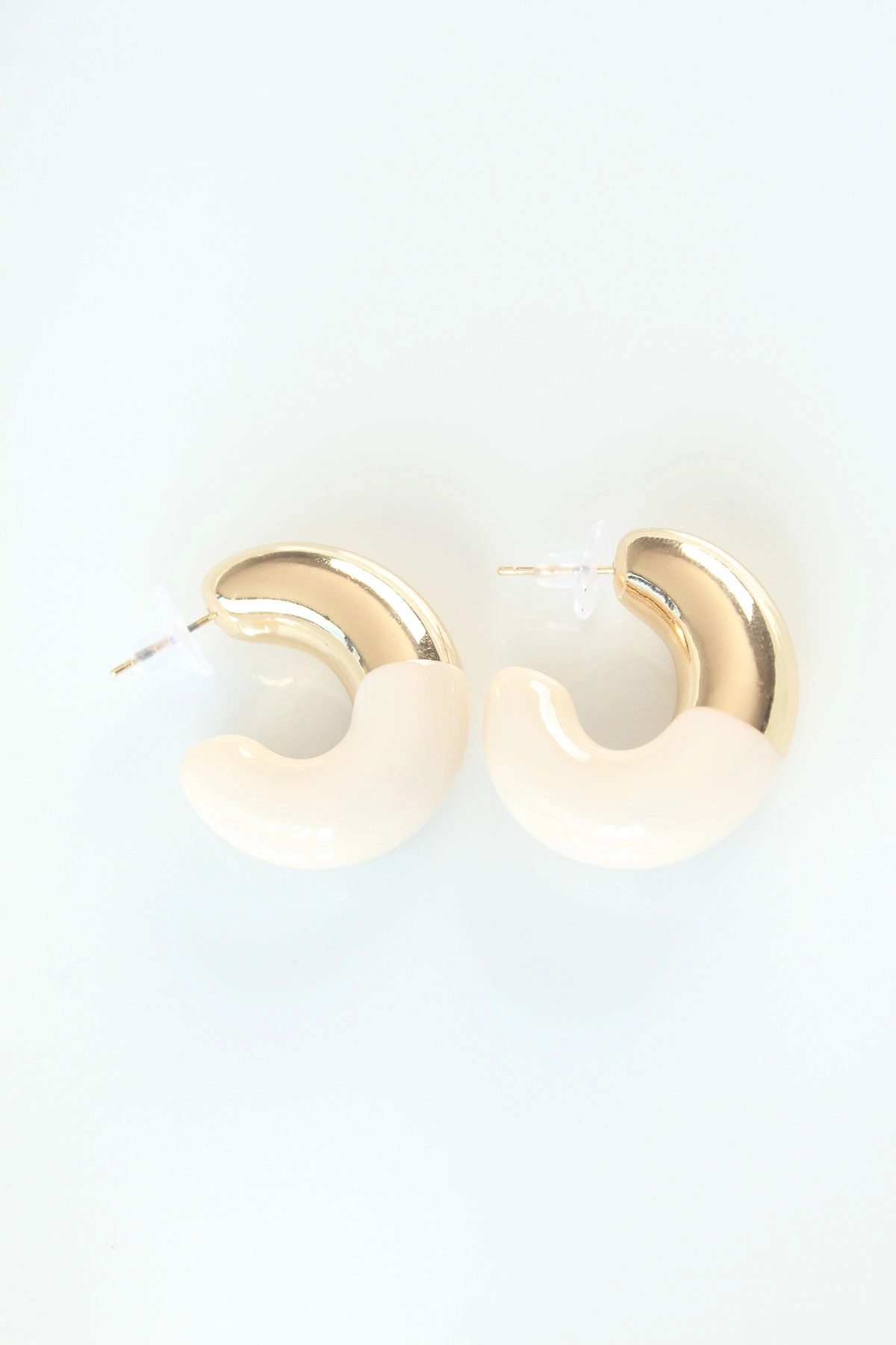 CCB Krem Gold Çift Renk Küpe