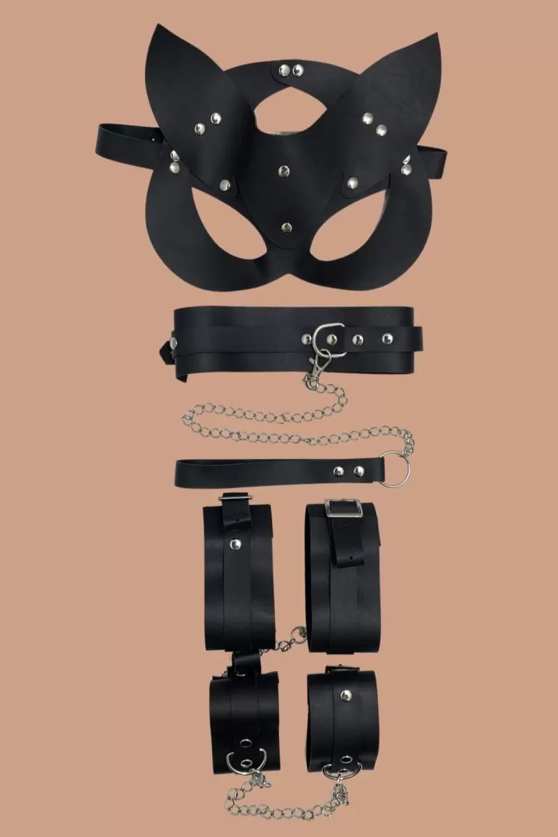 Siyah 4'lü Maske ,Tasma,Kelepce Harness Set