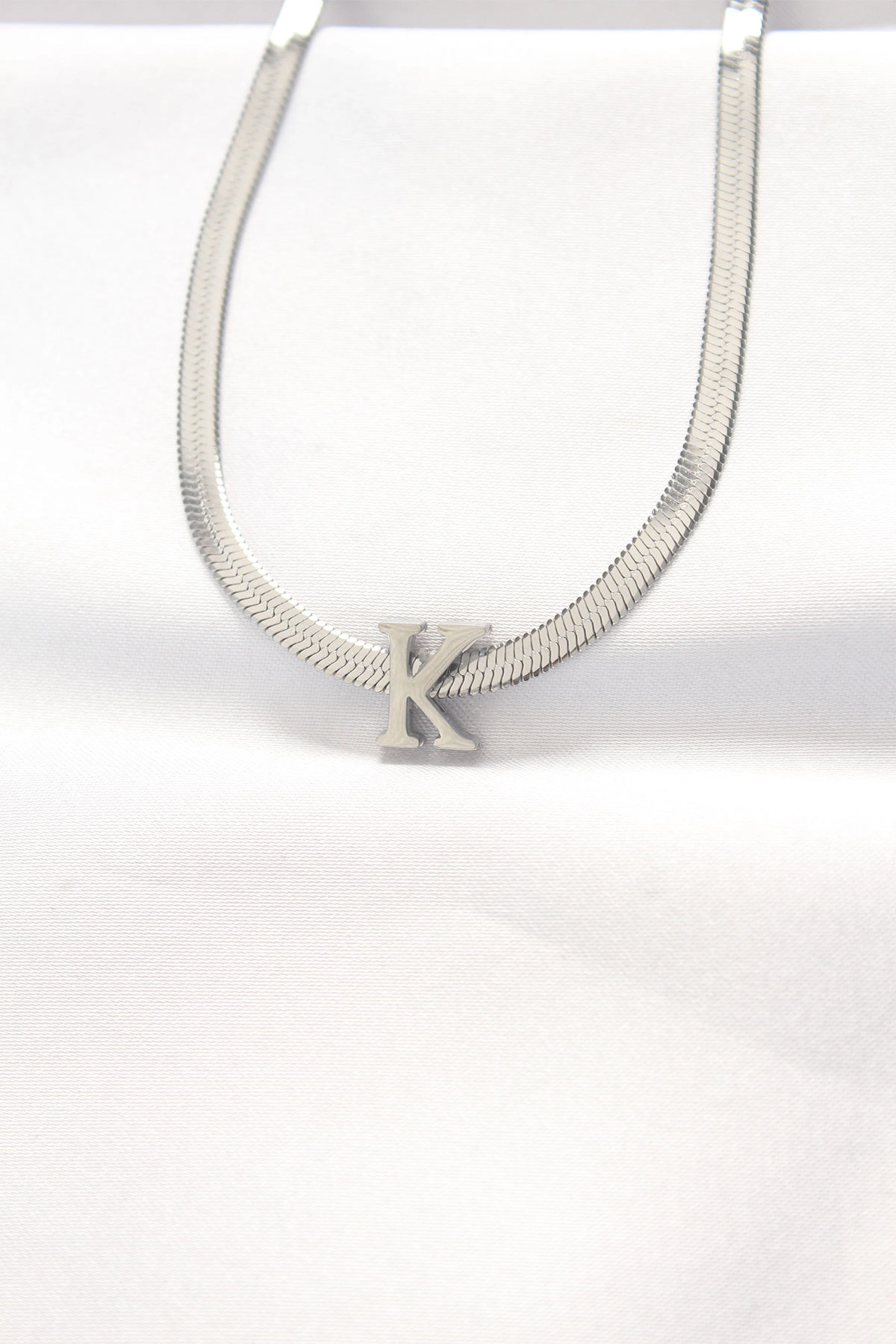 316L Çelik K Harfli Silver Renk İtalyan Zincirli Kolye