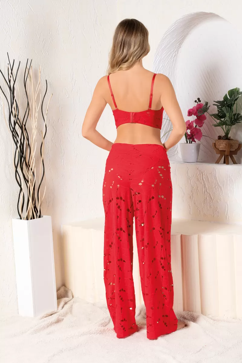 BRALET SÜTYEN, SLİP KÜLOT VE PANTOLON TAKIM KIRMIZI