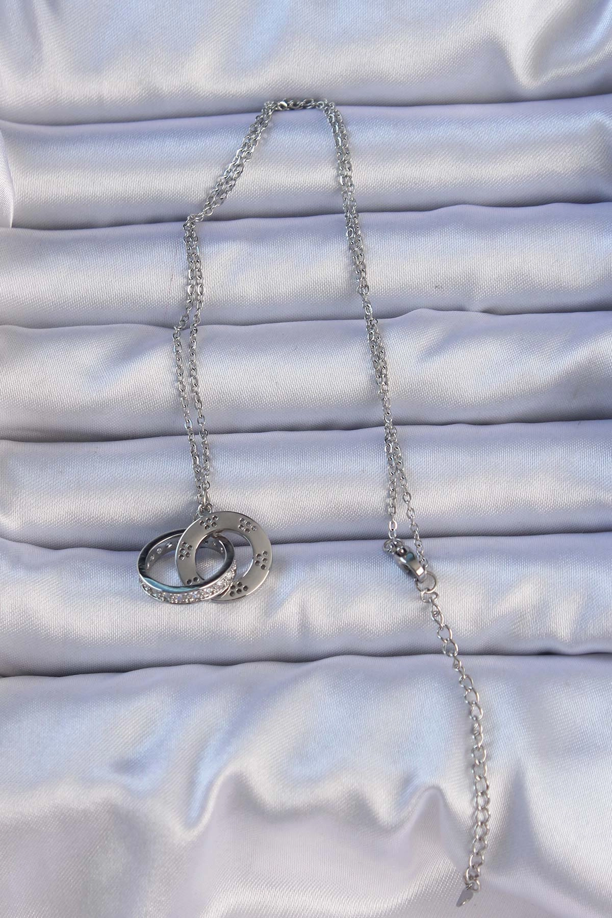 316L Çelik Gümüş Renk Zirkon Taşlı Kolye