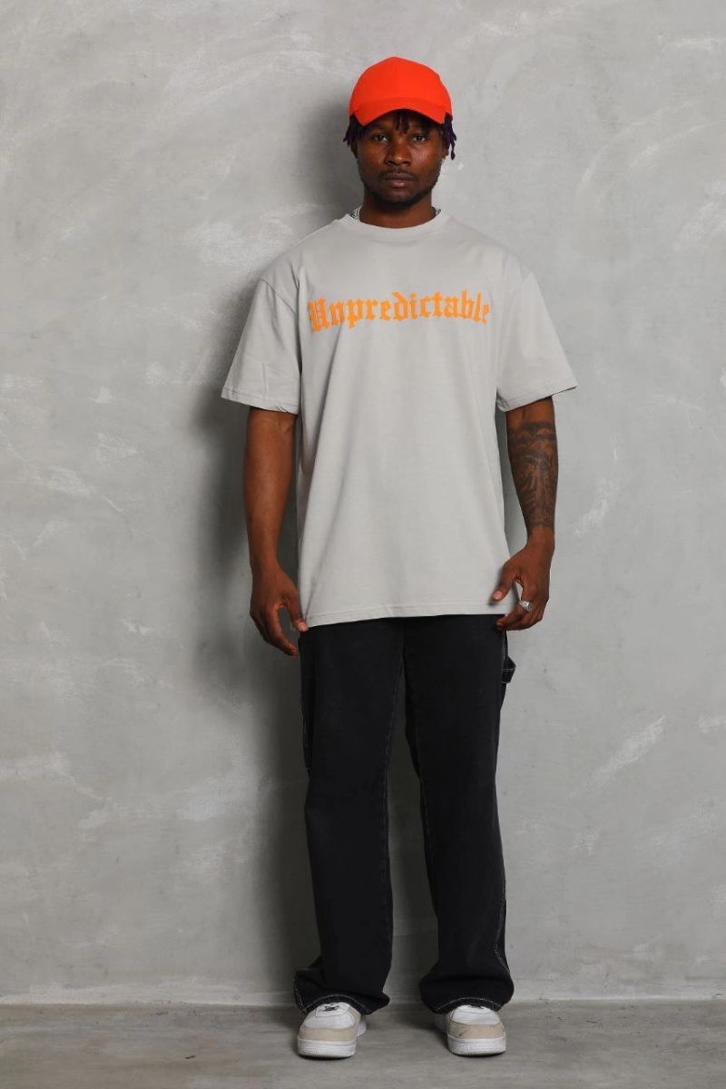 Erkek Baskılı Tişört Kısa Kol Bisiklet Yaka Oversize T-Shirt - Gri