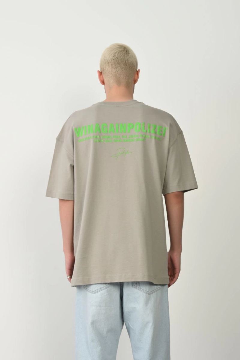 Erkek Baskılı T-Shirt Kısa Kol Bisiklet Yaka Rahat Kalıp Tişört  - Boyalı Gri