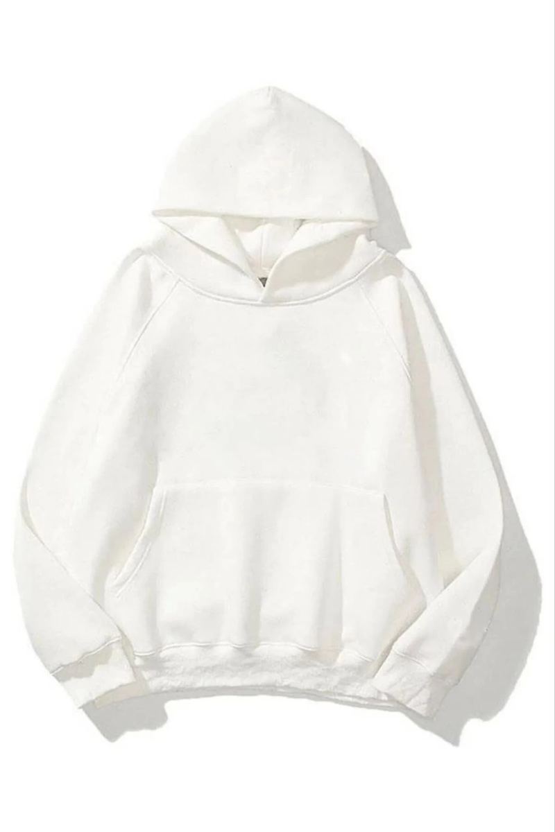 Kadın Kapüşonlu Kanguru Cepli 3 İplik Pamuklu Düz Hoodie Sweatshirt - Beyaz