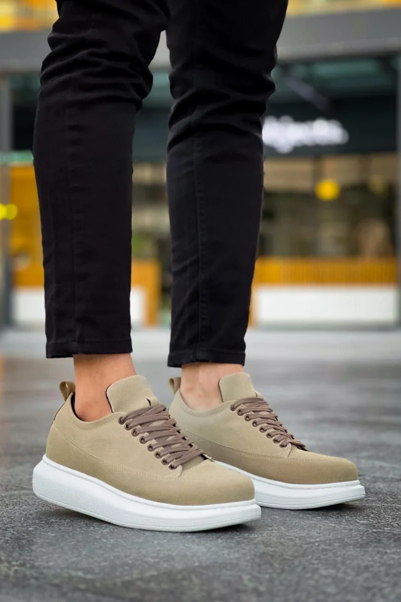 JY814 Axel Bağcıklı Süet Erkek Günlük Sneaker Ayakkabı SBT Krem