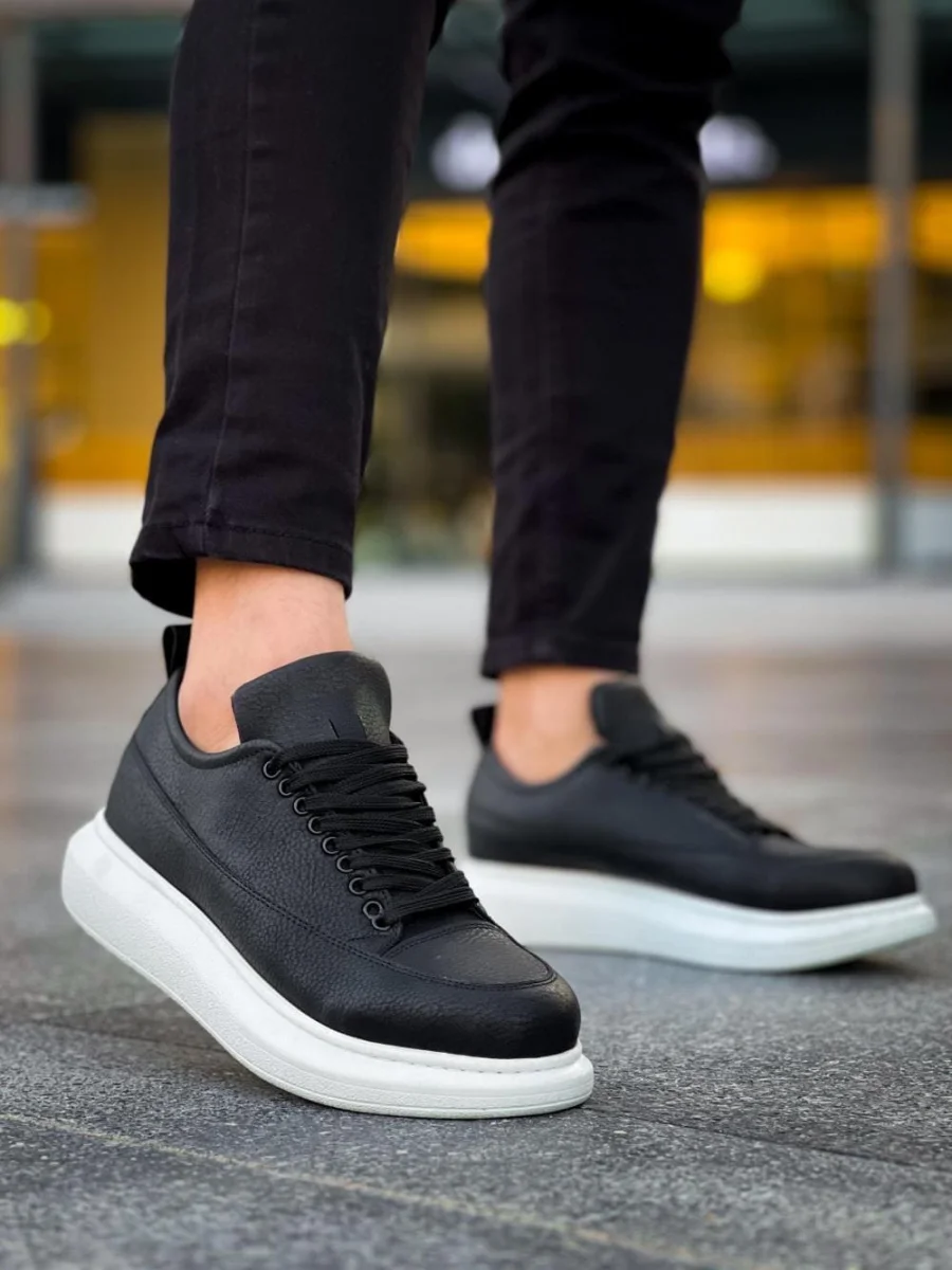 JY814 Axel Bağcıklı Cilt Erkek Günlük Sneaker Ayakkabı CBT Siyah
