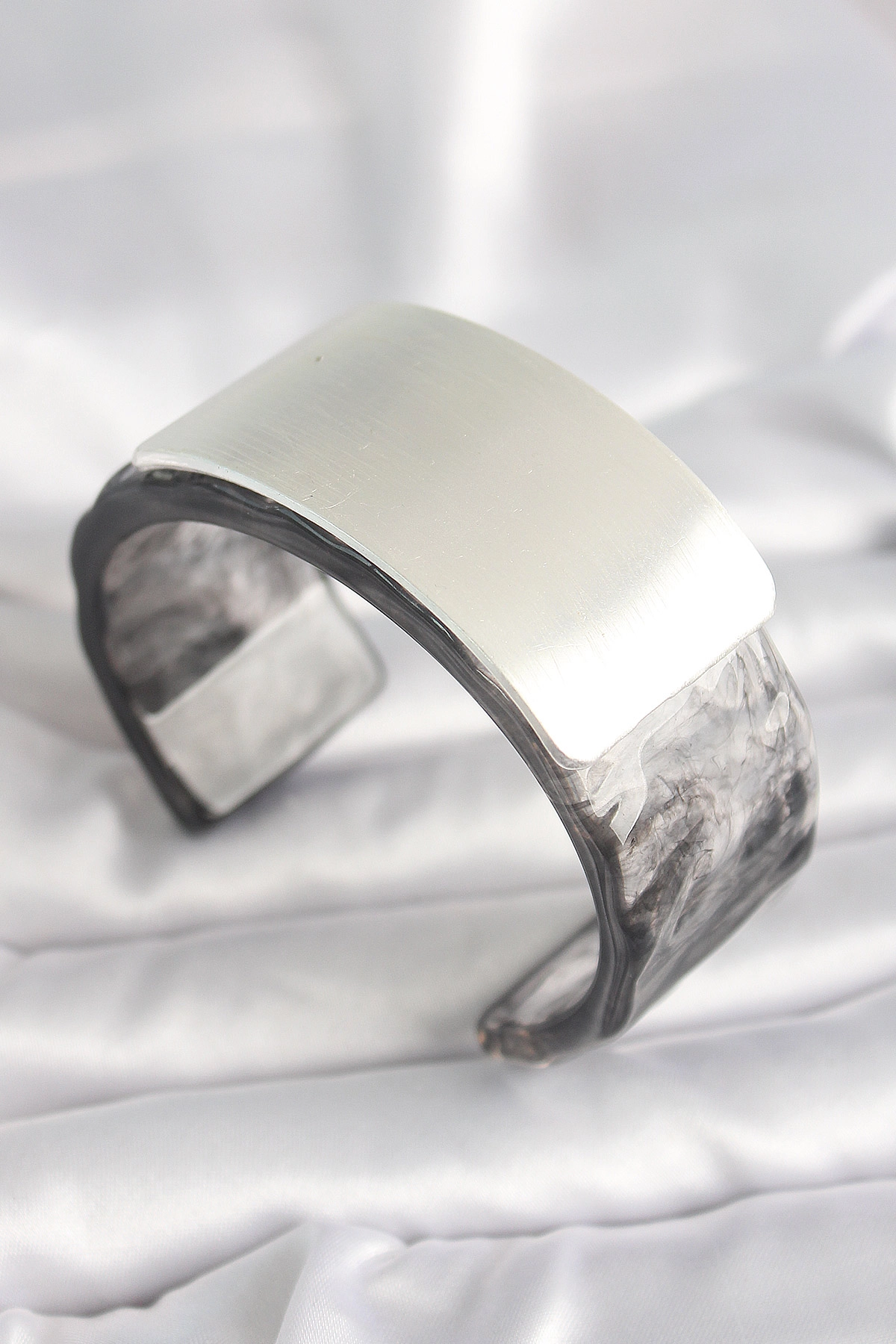 Siyah Mermer Desen Akrilik Plastik Dikdörtgen Plaka Model Vintage Kadın Bilezik