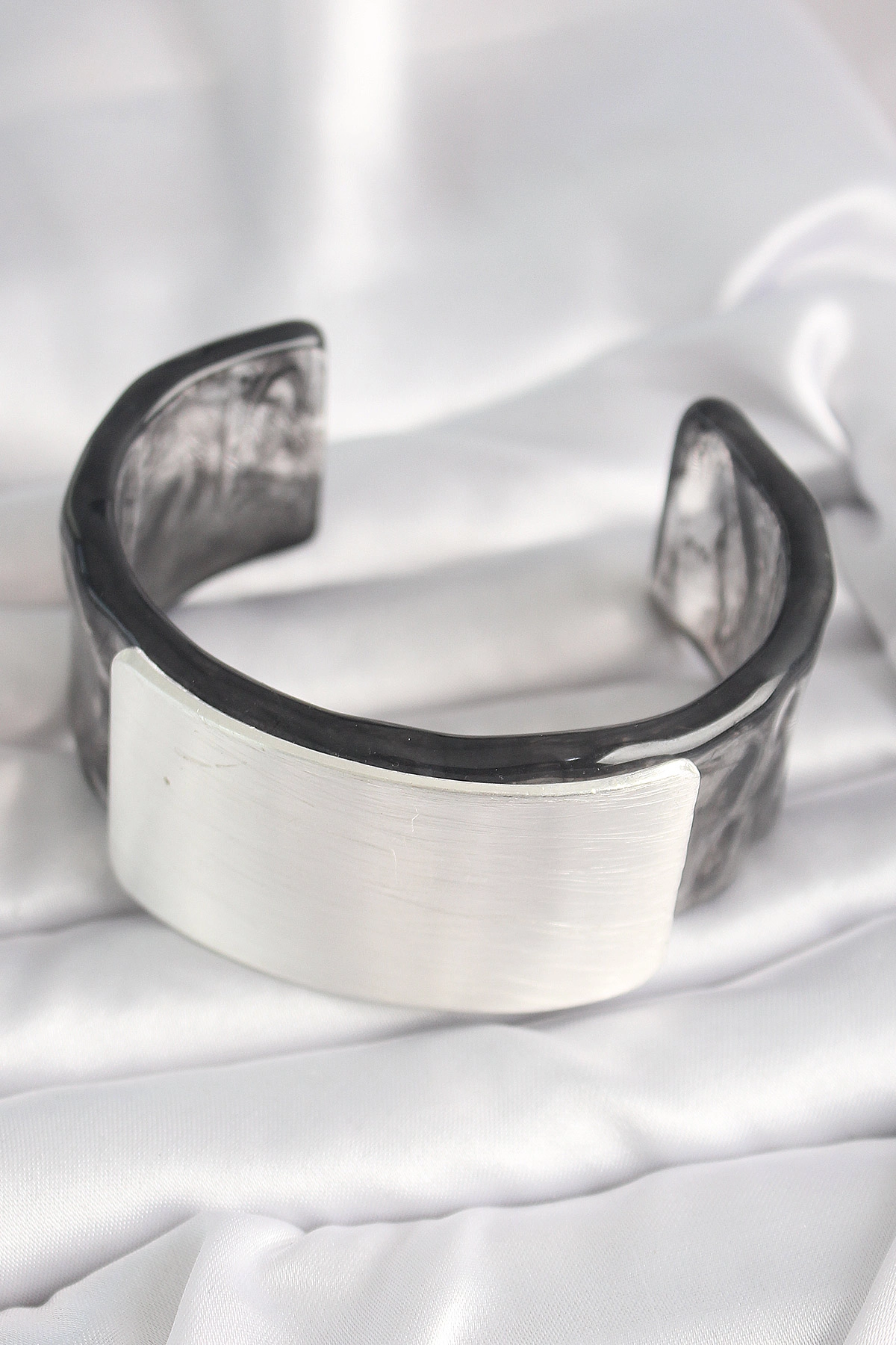 Siyah Mermer Desen Akrilik Plastik Dikdörtgen Plaka Model Vintage Kadın Bilezik