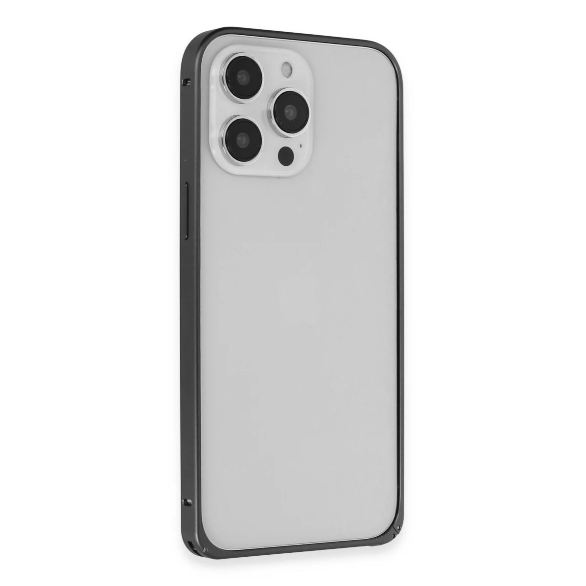 iPhone 15 Pro Max Kılıf Metal Bumper Magneticsafe Kapak - Siyah
