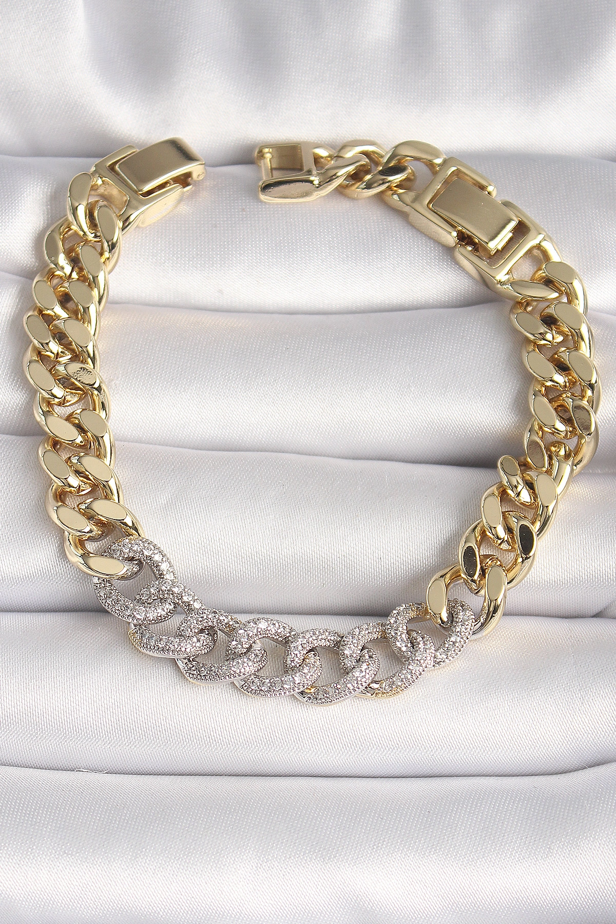 Pirinç Gold Renk Zirkon Taşlı Halka Zincir Xuping VIP Seri Exculusive Kadın Bileklik