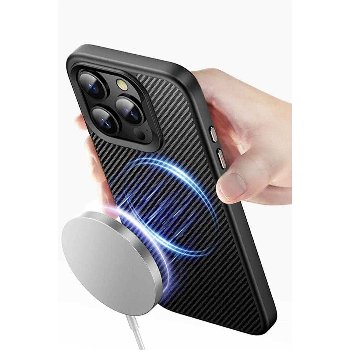 iPhone 14 Pro Dart Karbon Magsafe Kapak - Siyah