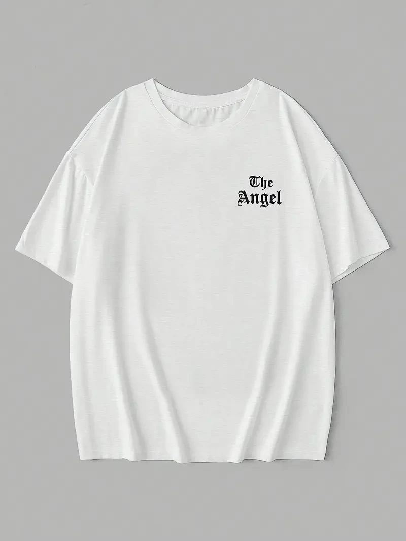 Kadın Kısa Kol Tişört Bisiklet Yaka Angel Melek Kanadı Baskılı T-Shirt - Beyaz