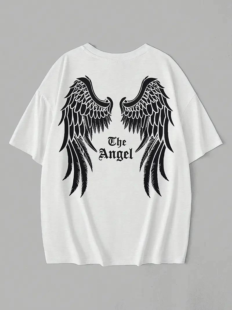 Kadın Kısa Kol Tişört Bisiklet Yaka Angel Melek Kanadı Baskılı T-Shirt - Beyaz
