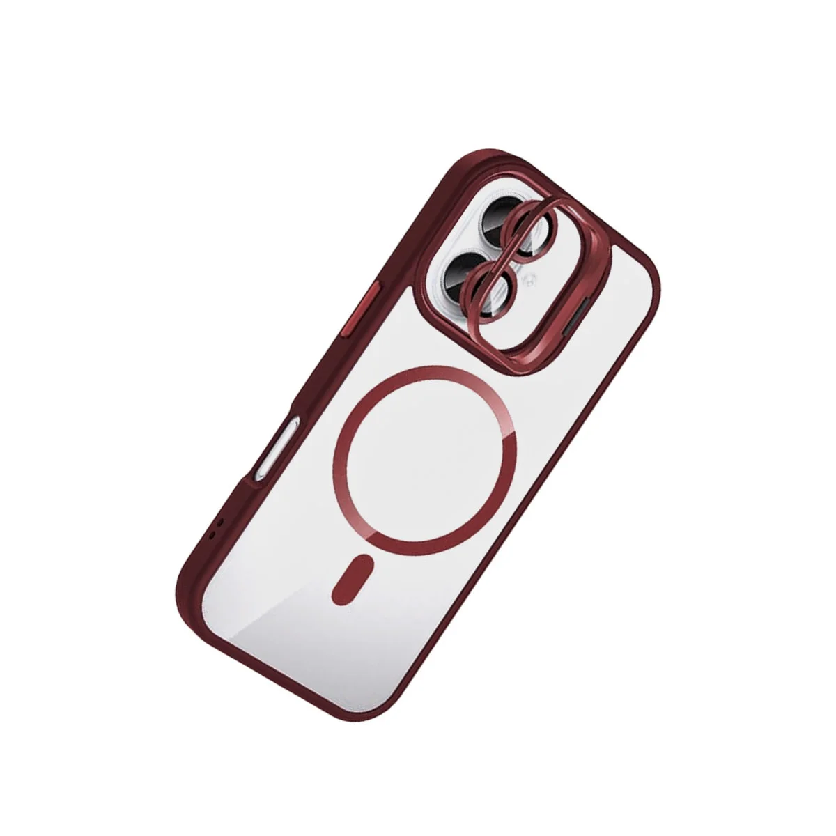 iPhone 16 Remim Lensli Magsafe Standlı Kapak - Bordo