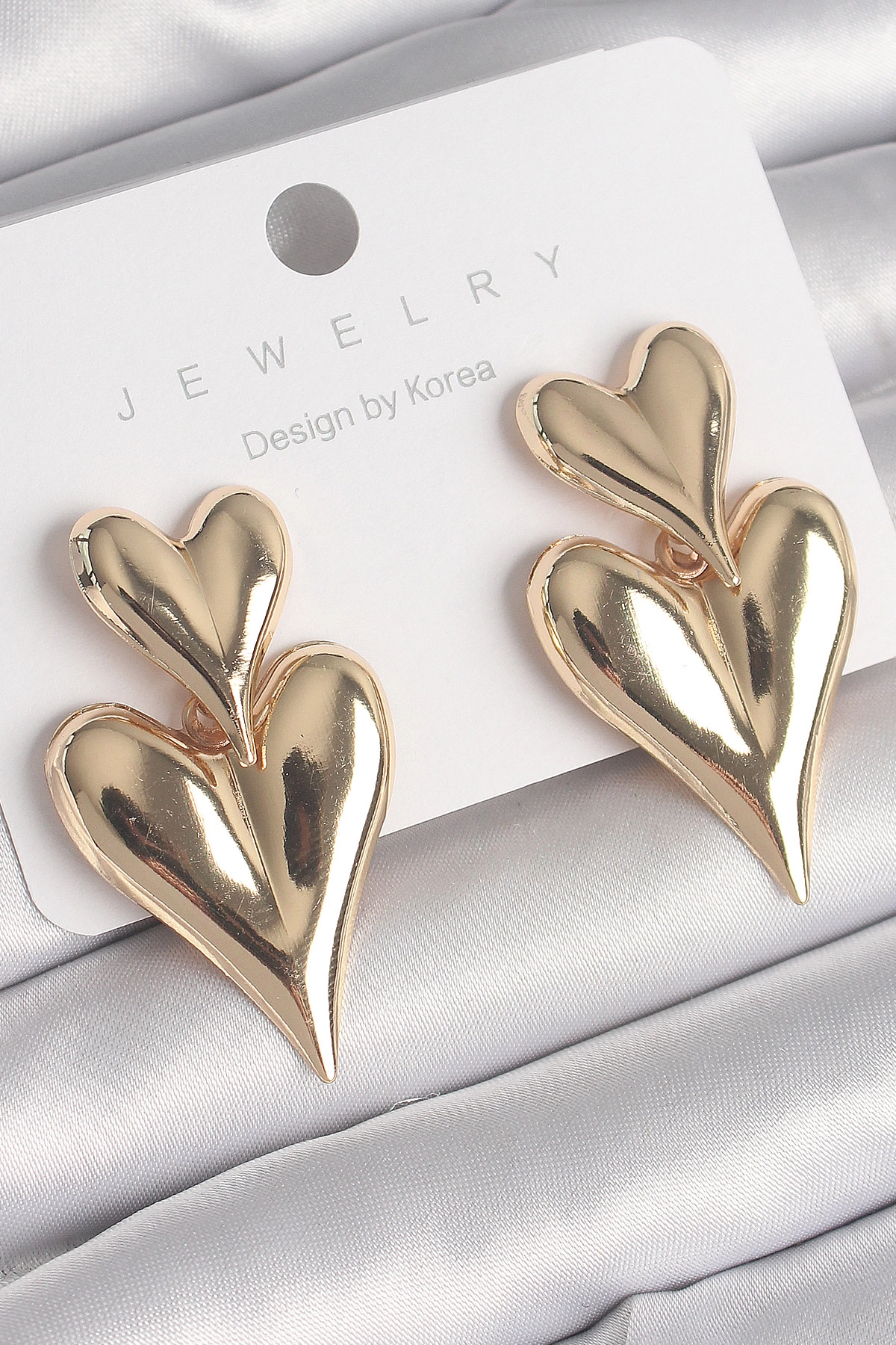 Pirinç Gold Renk Sallantı Kalp Model Kadın Küpe