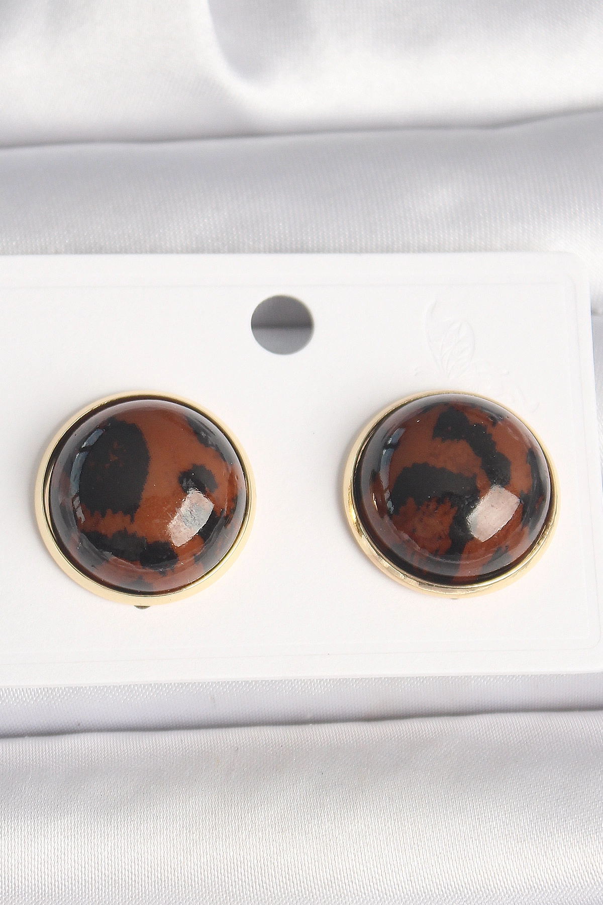 Pirinç Gold Renk 3D Daire Leopar Model Kadın Küpe