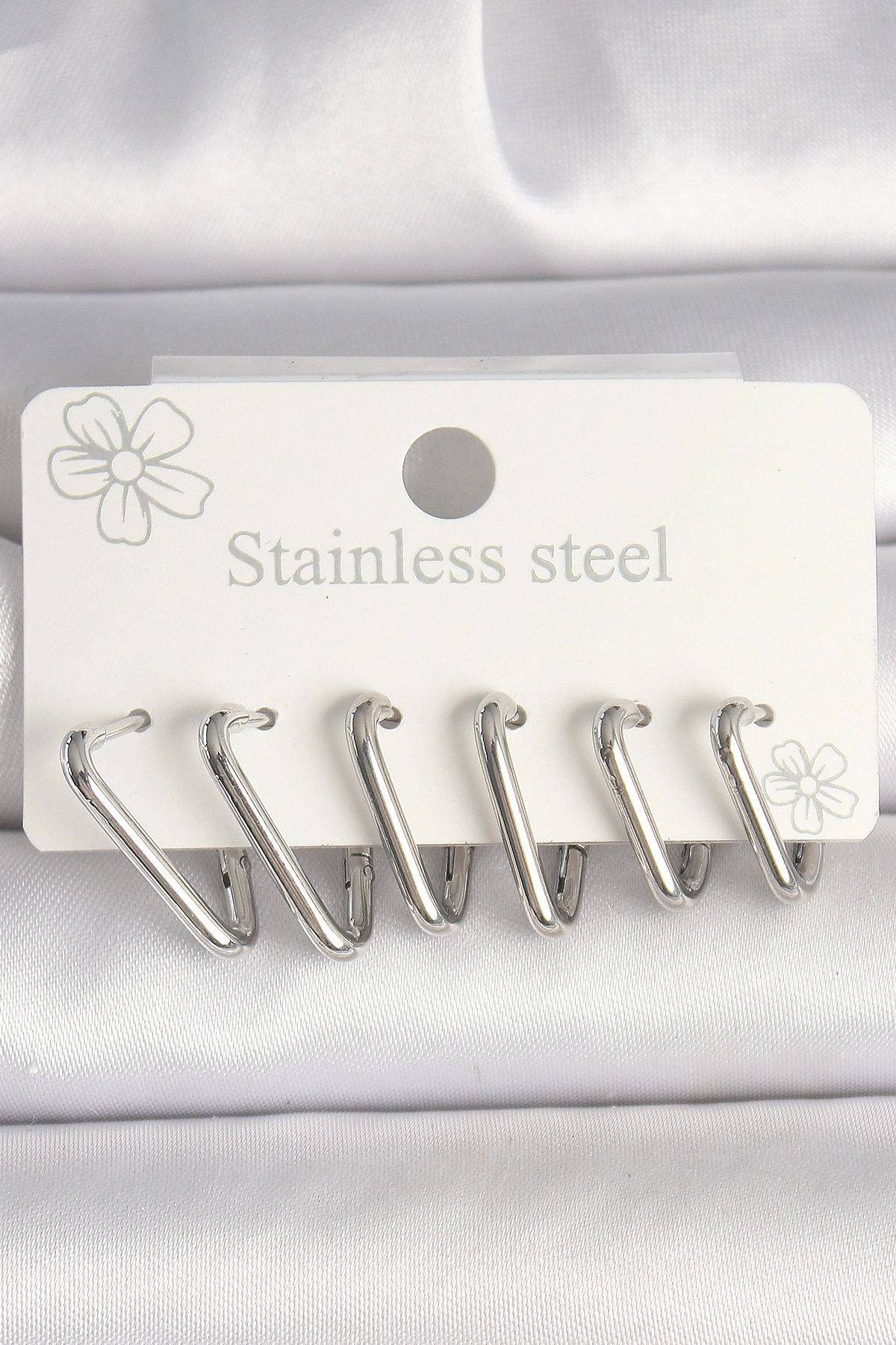 316L Çelik Gümüş Renk Üçgen Model Kadın Küpe Seti