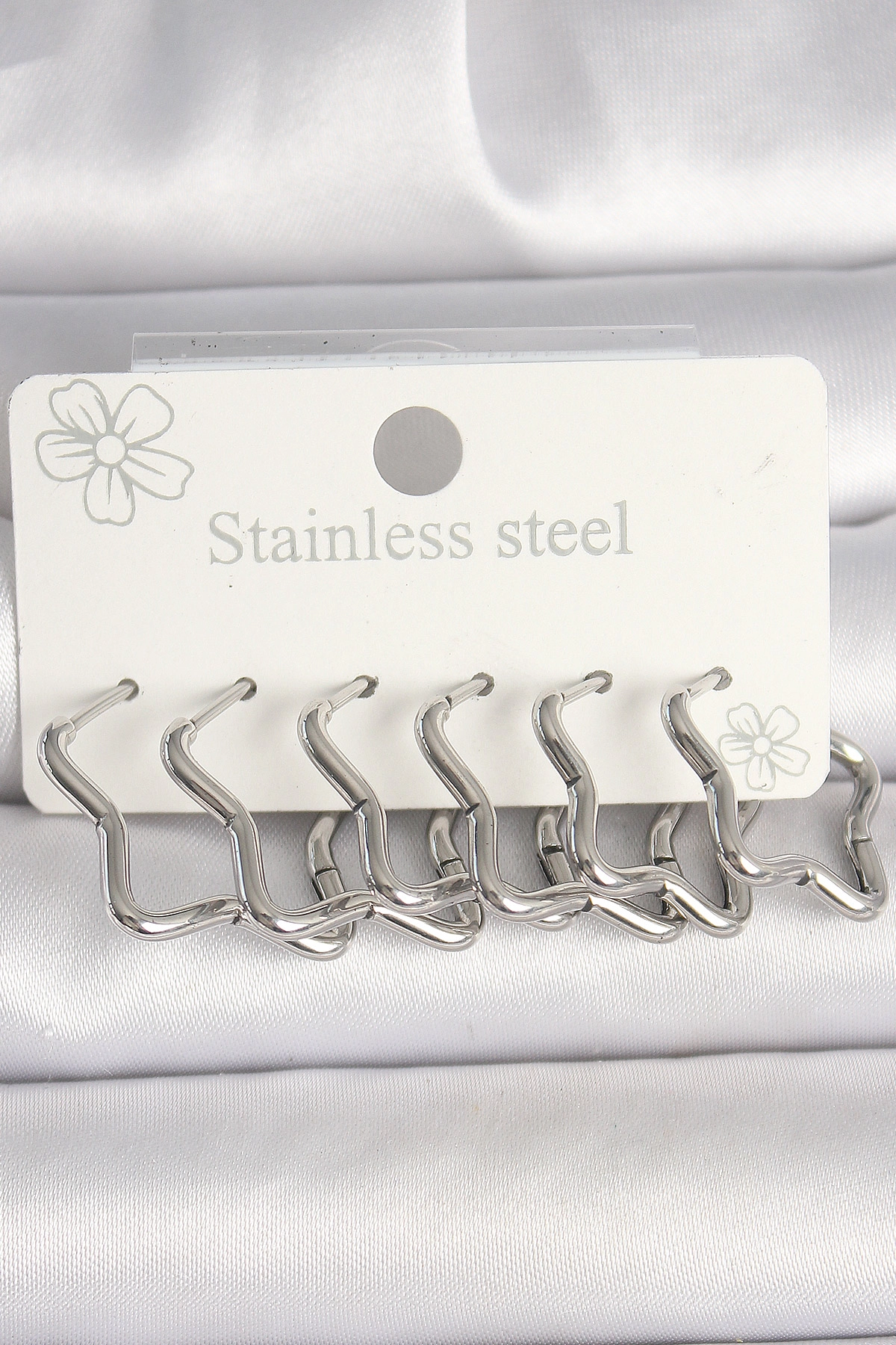 316L Çelik Gümüş Renk Yıldız Model Kadın Küpe Seti