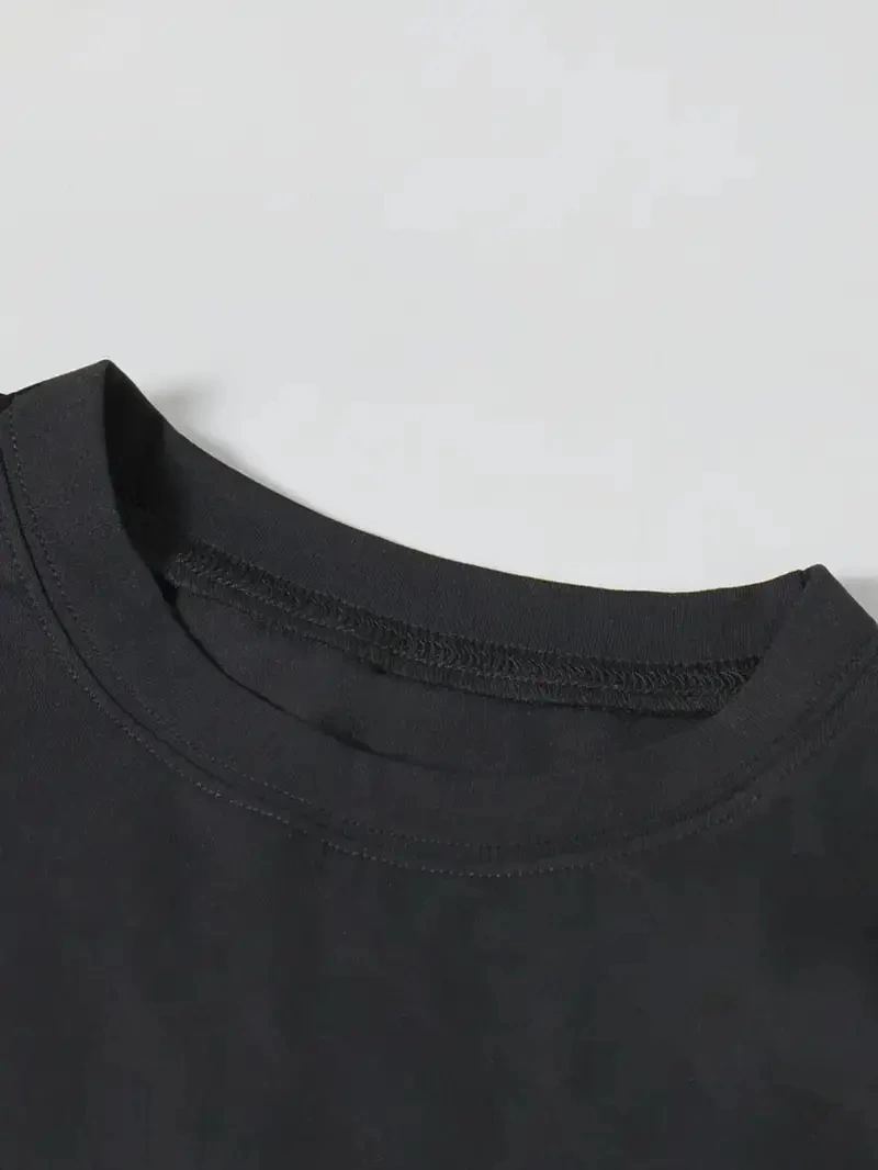 Kadın T-Shirt Ördek Baskılı Bisiklet Yakalı Kısa kol Tişört - Siyah