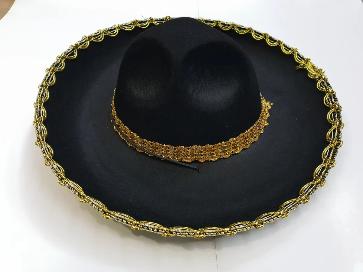 Altın Renk Şeritli Meksika Mariachi Latin Şapkası 55 cm Çocuk