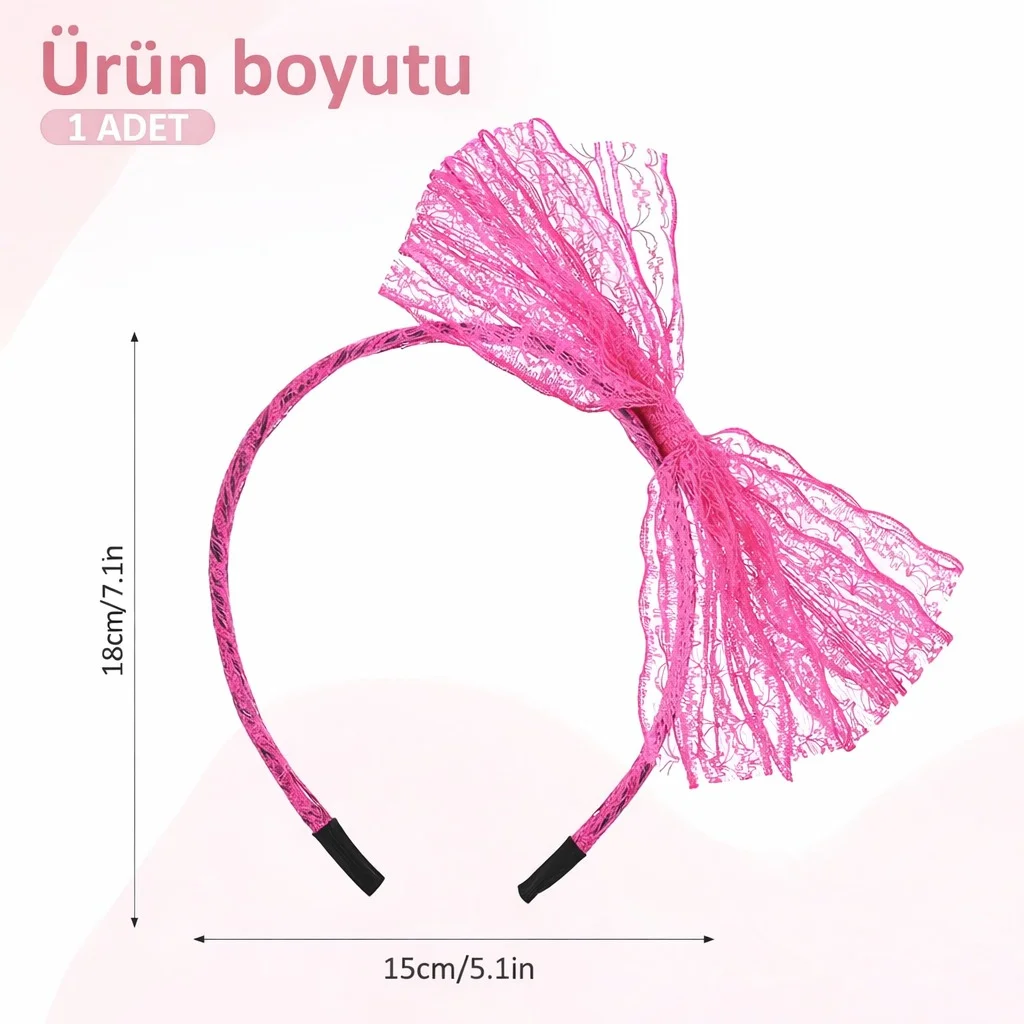 80’ler 90’lar Neon Pembe Dantel Taç Fiyonklu
