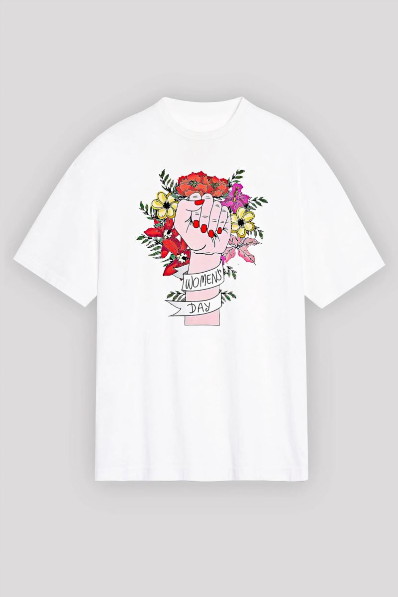 8 Mart Dünya Kadınlar Günü İçin Tişört Özel Baskılı T-shirt - Beyaz