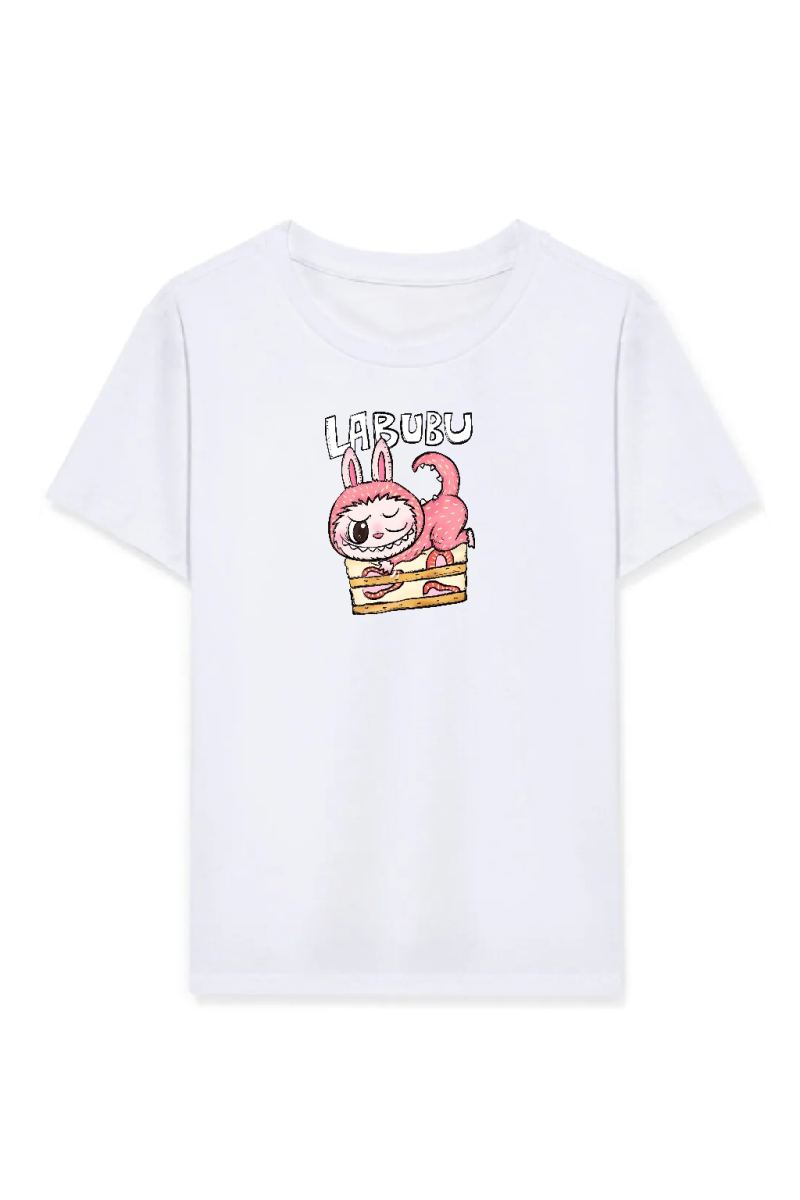 Kız Labubu Çocuk Baskılı T-Shirt - Beyaz