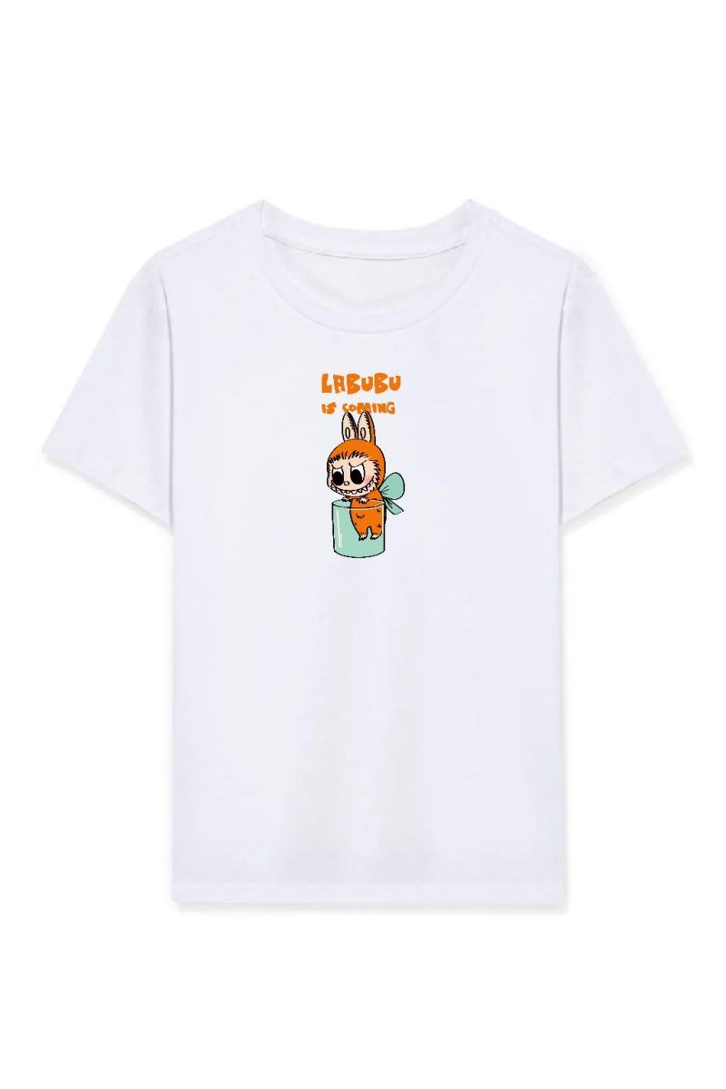 Kız Labubu Çocuk Baskılı T-Shirt - Beyaz