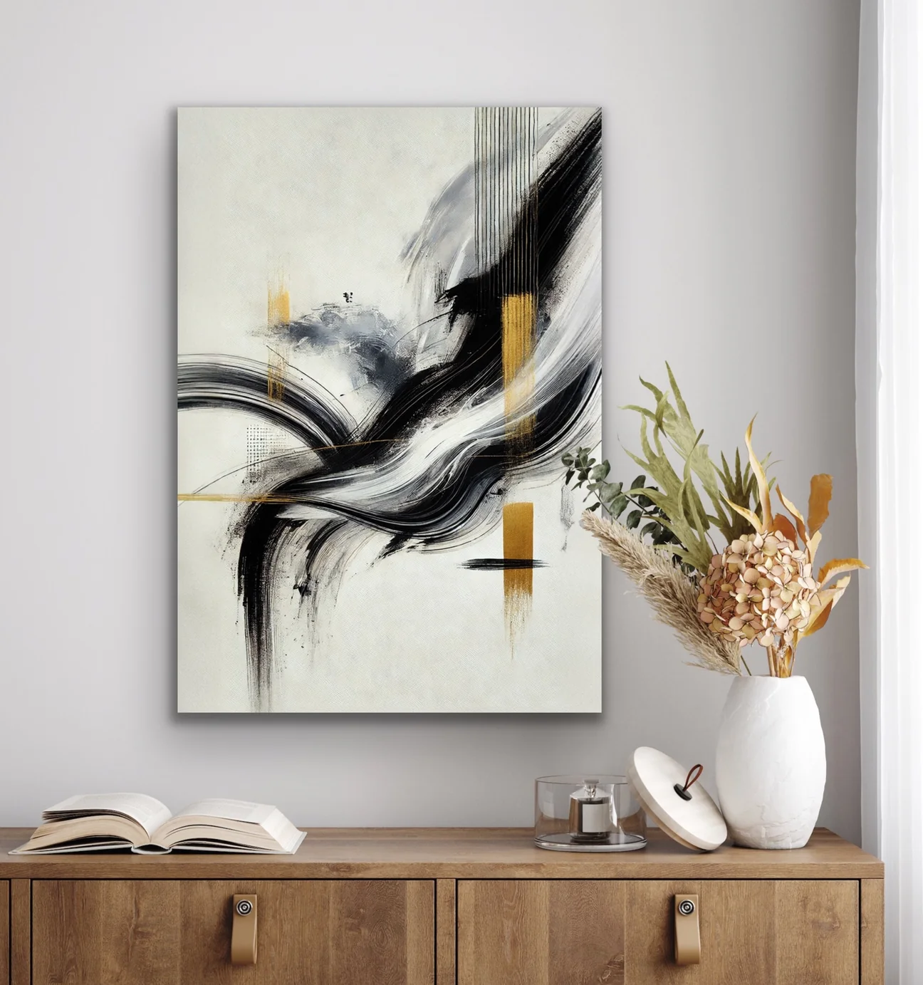 Siyah Gold Soyut Kanvas Tablo 70x100cm