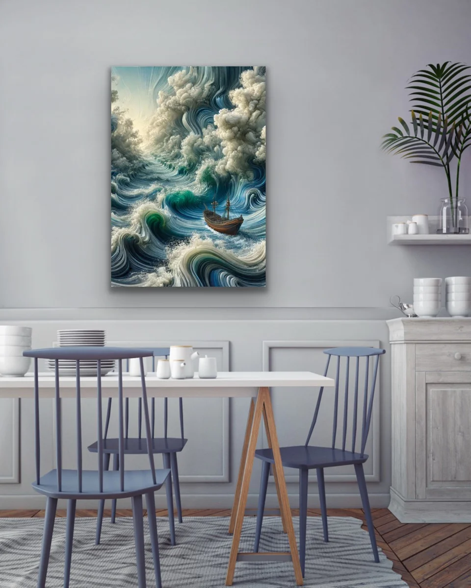 Okyanustaki Yalnız Gemi Kanvas Tablo 70x100cm